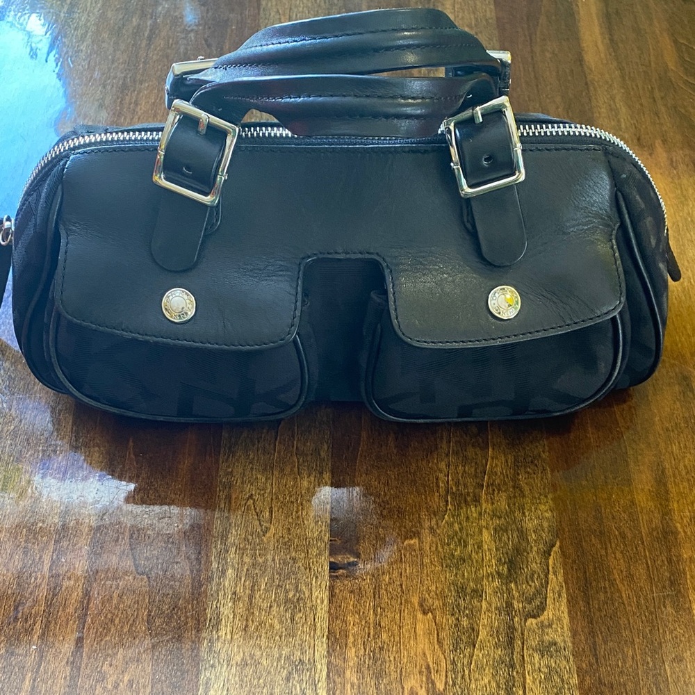 Y2K DNKY Elegant Black Leather Messenger Bag